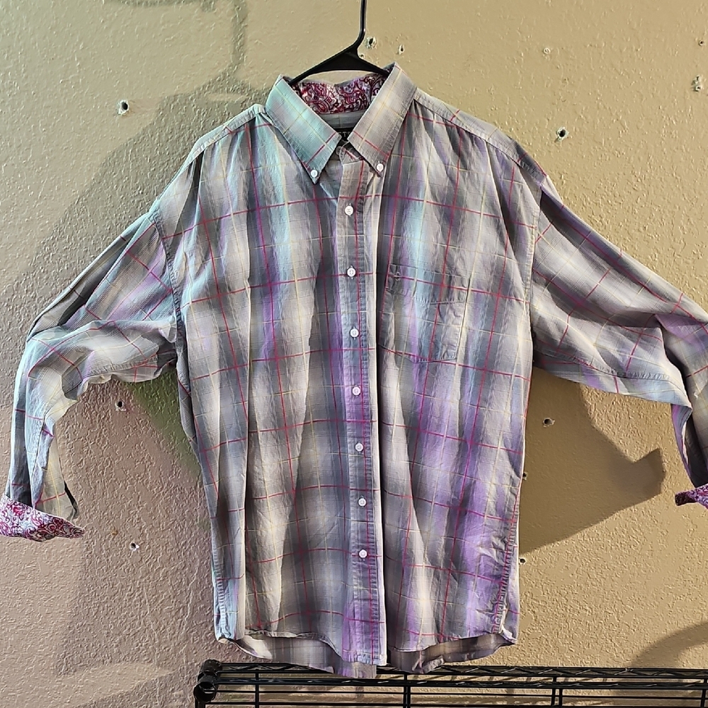 Stetson Gray and Purple Casual Button Down Shirt